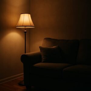 Dark corner that becomes nice with a lamp