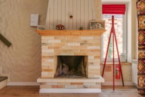 Farmhouse fireplace living room decor